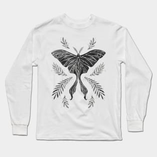 Black and White Watercolor Luna Moth Long Sleeve T-Shirt